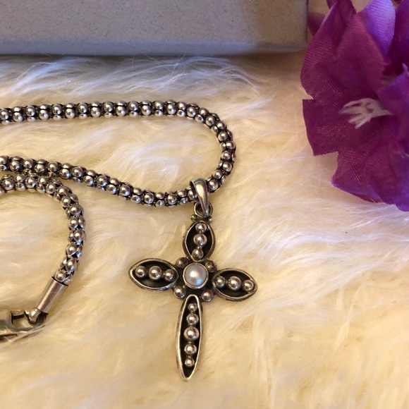 Silpada Pearl Cross Pendant on popcorn chain N1106 S0971 - Picture 8 of 11